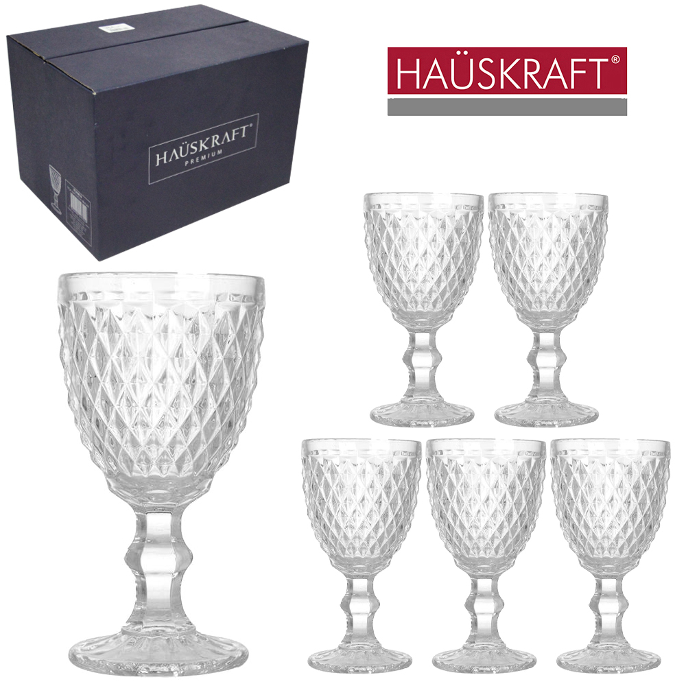 Jogo De Taça De Vidro Para Vinho / Água Bico Abacaxi Hauskraft Com 6 Peças 320ML