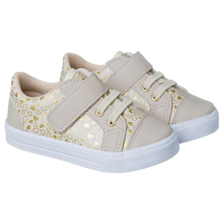 Tênis Infantil Feminino Corações Marfim/Dourado-Café com Leite