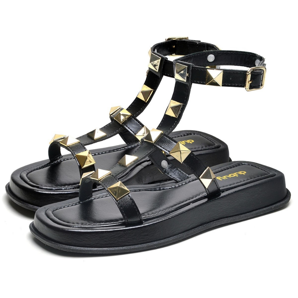 Sandalia Papete Dubuy Feminina Plataforma Pirâmide Preta Zoe 2053FG