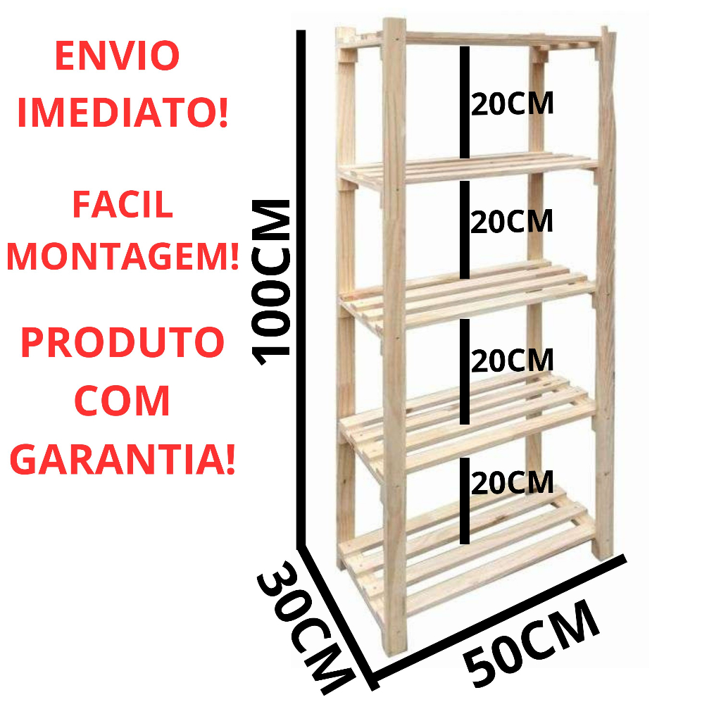 Estante Armário Gabinete Móvel Rack Sapateira 5 Prateleiras 100x50x30cm