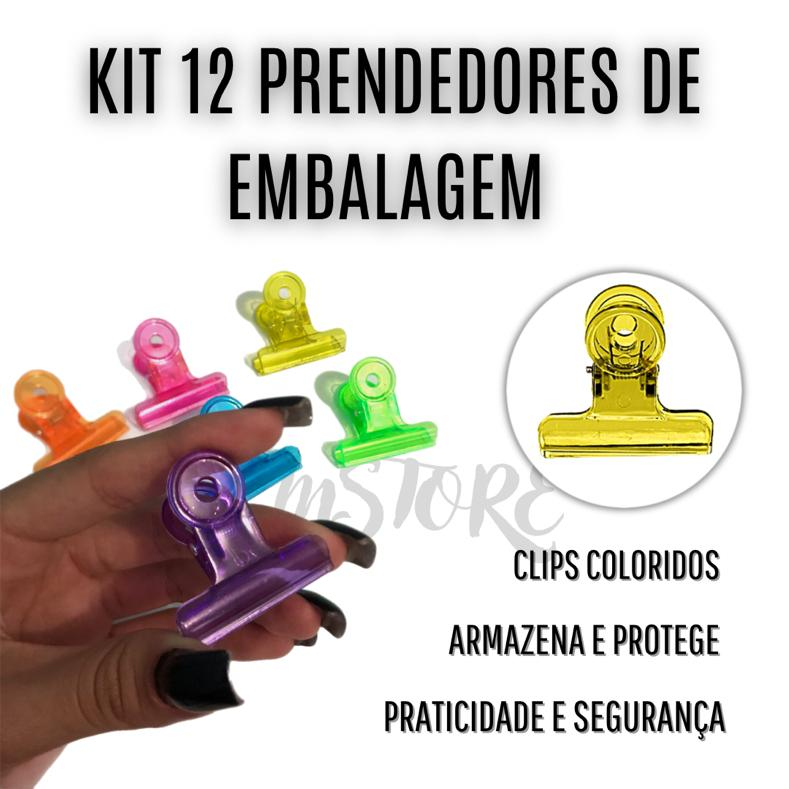 Kit C/12 Prendedores Fecha Embalagem Clip Acrílico de Alimentos