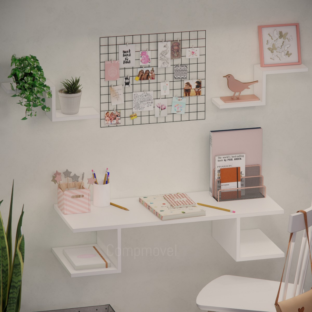 Escrivaninha Mesa de Estudos Notebook Suspensa Home Office Escritório Bancada Nicho Prateleira em Oferta na Shopee