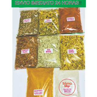 Kit com 07 Temperos e Condimentos cada 100gr, embalagens ZipLock