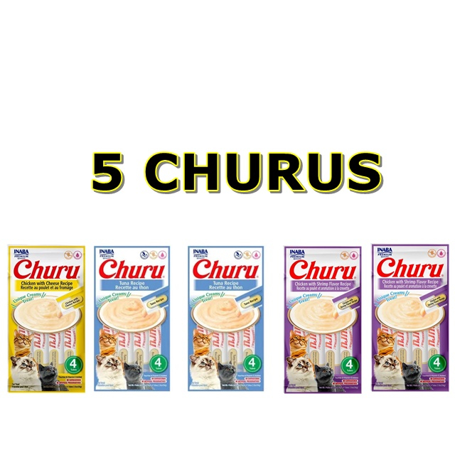 COMBO 5 PACOTES CHURU PETISCO PARA GATOS 4 TUBOS DE 14GR