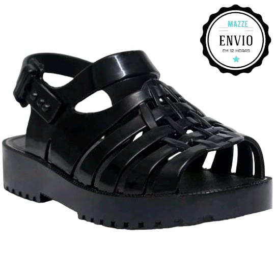 Sandália Infantil Tratorada Feminino Menina Delicada Confortável Estilo Clássica Preto