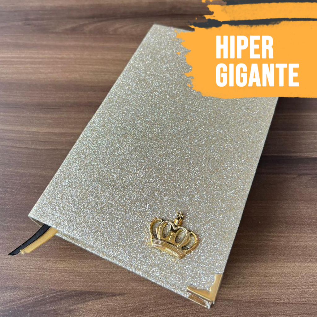 Bíblia Sagrada Feminina Dourada Luxo Glitter, Com Harpa, Letra Hiper Gigante e Índice em Oferta na Shopee