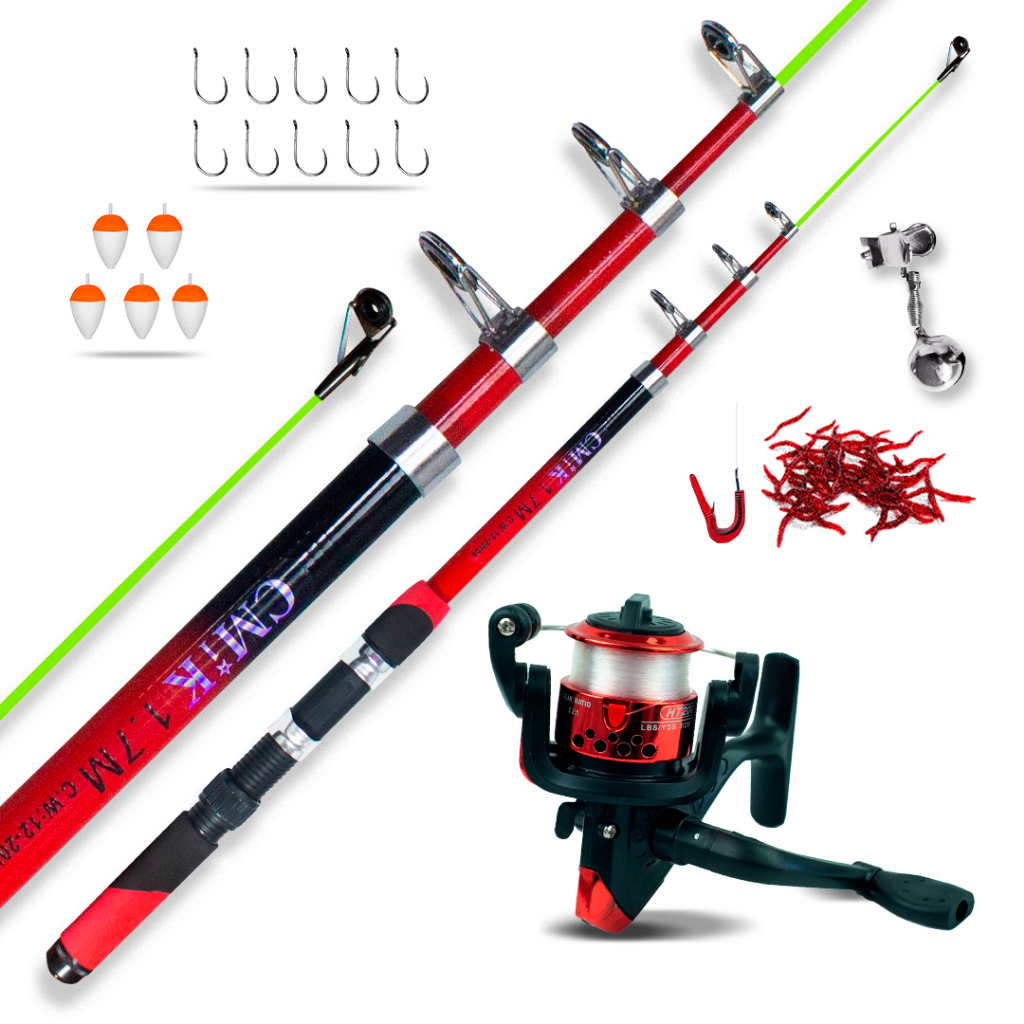 Kit Pesca - Vara, Molinete c/ Linha - Iniciantes Ótimo P/ Pesqueiro Rios Lagos VARA DE PESCA 1,70 - 1 VARA 1 MOLINETE