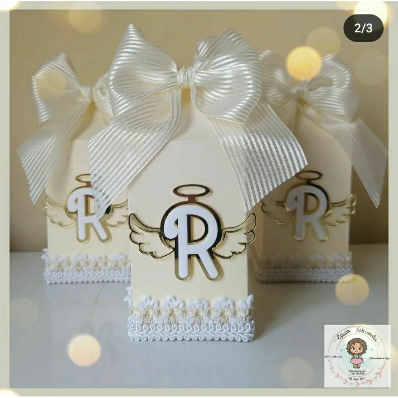Lembrancinha batizado/ Batismo/ Personalizado de luxo/ Caixinha de luxo/ Anjinho/ biscuit/ Padrinhos *valor unitário*