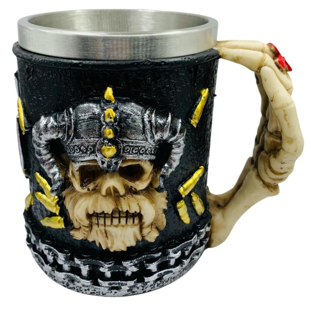 Caneca Crânio Caveira Cruz Templário Vikings Chopp Resina