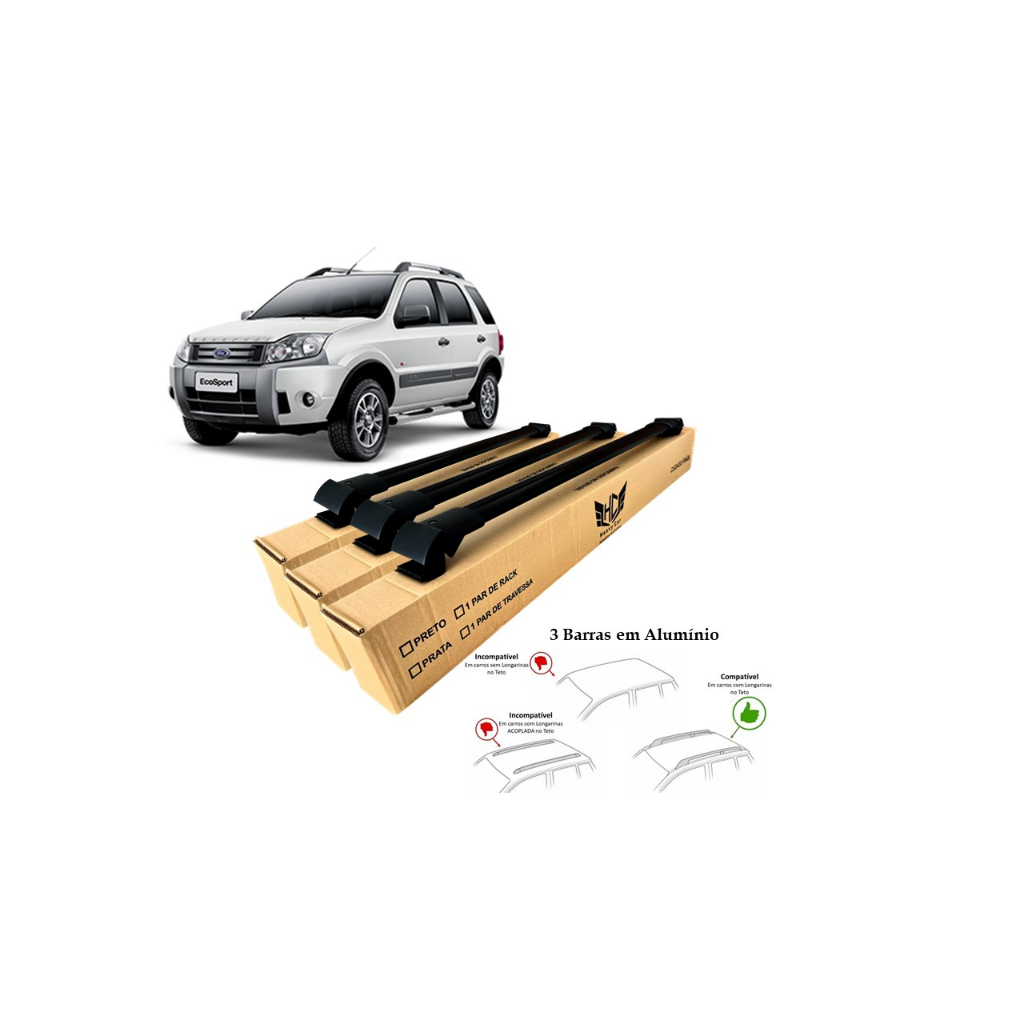 Rack Travessa Ford Ecosport 2010 A 2012 3 Barras Bagageiro Larga Heavy Car
