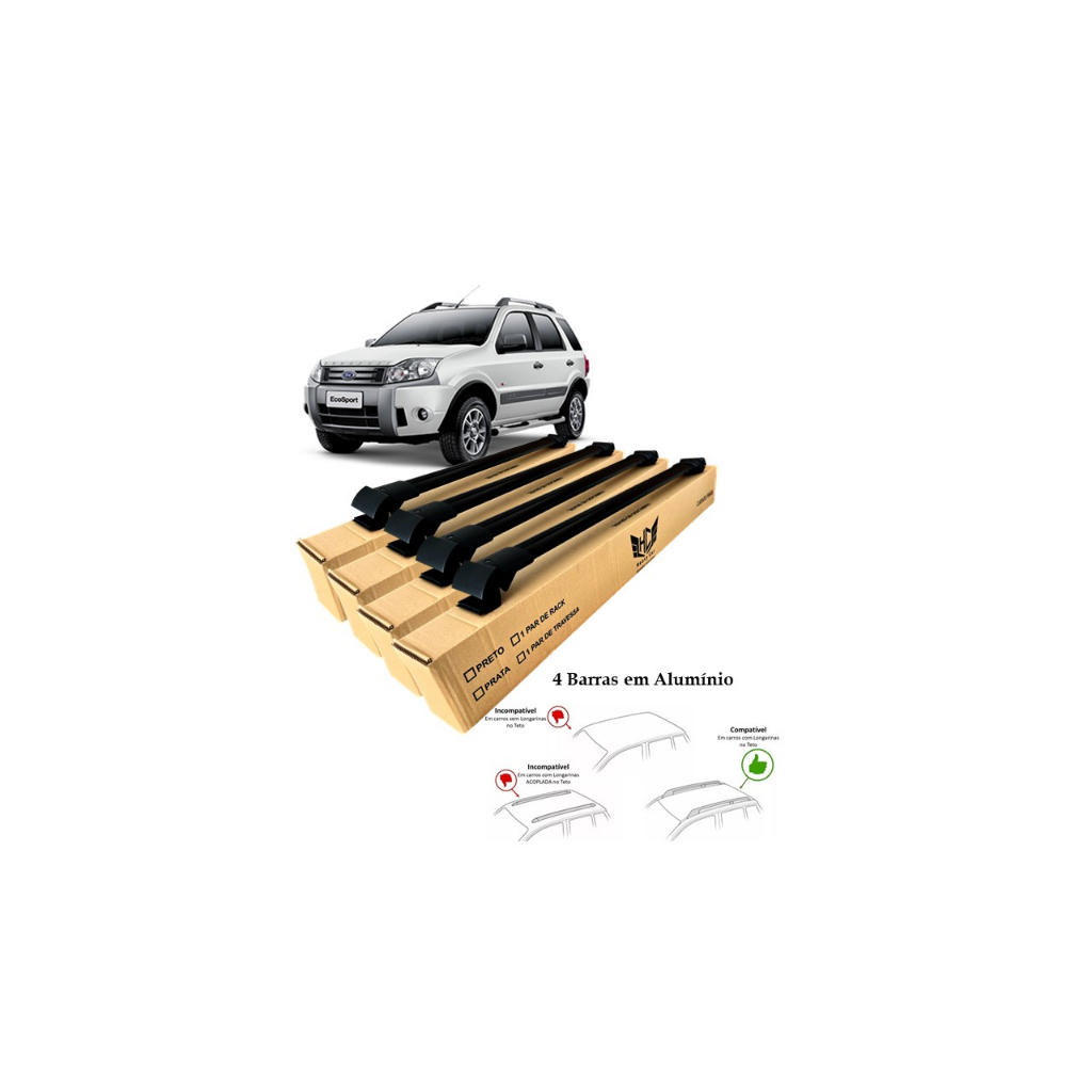 Rack Travessa Ecosport 2010 A 2012 4 Barras Bagageiro Larga Heavy Car