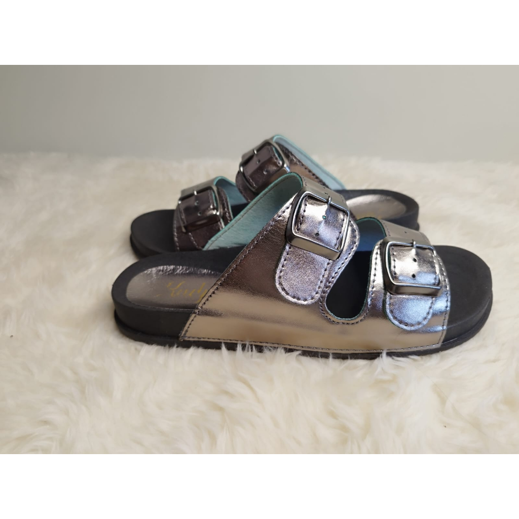 Sandalia Birken papete com brilho e metalizada com fivelas ajustaveis TN110 SL/PRETA