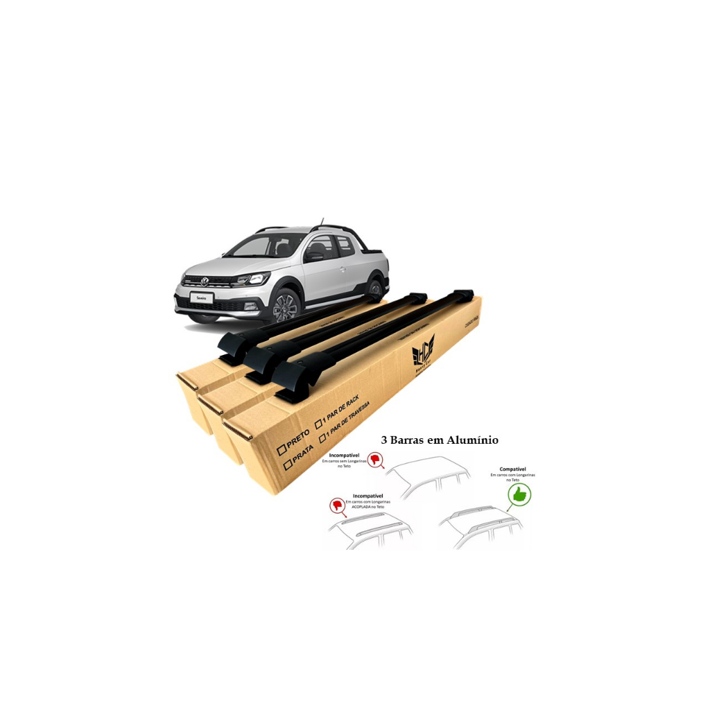 Rack Travessa Volkswagen Saveiro Cross 2010 A 2019 3 Barras Bagageiro Larga Heavy Car