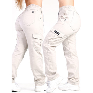 Calça Cargo Sem Punho Feminina Jogger Skatista Bolso Lateral Perna