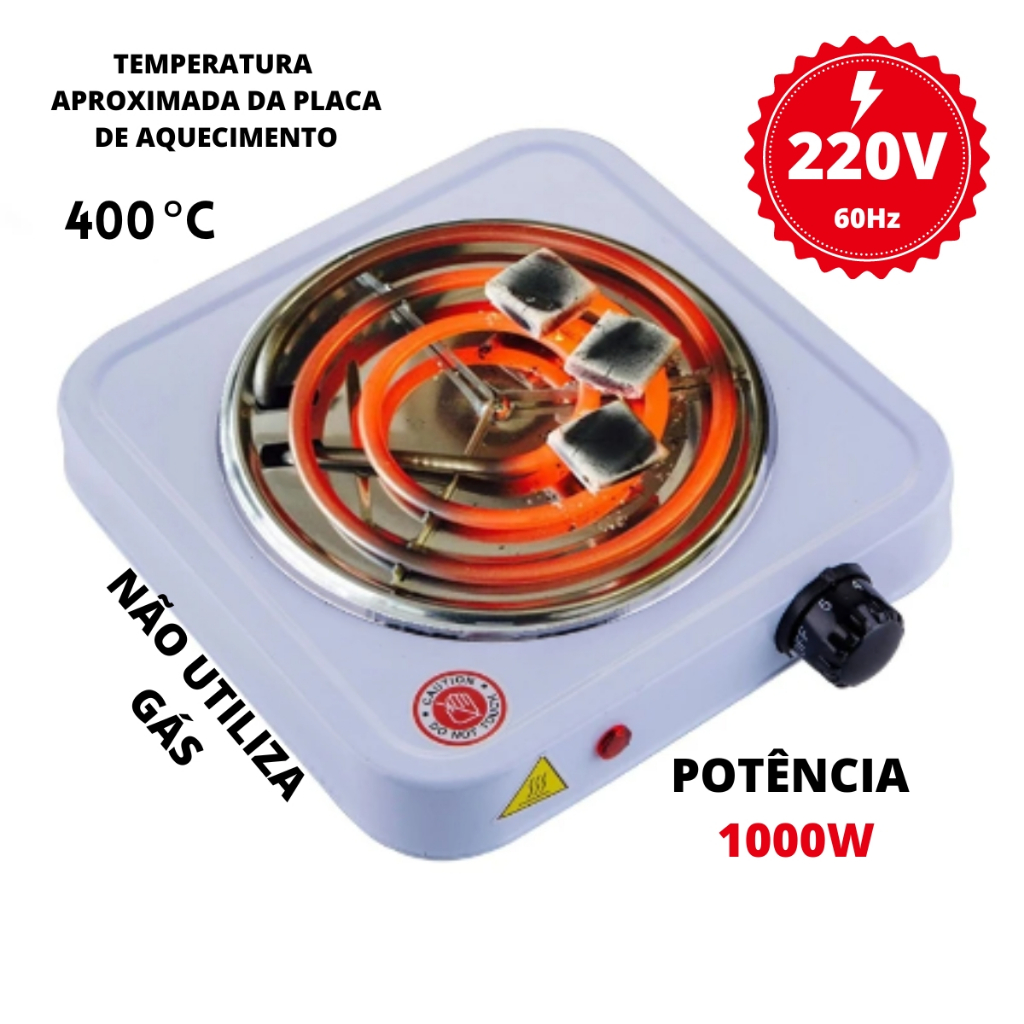 Fogão Elétrico 1000Watts Fogareiro Cooktop 220V 1 Boca Qualquer Panela ,Cozinha , Viagem Portátil