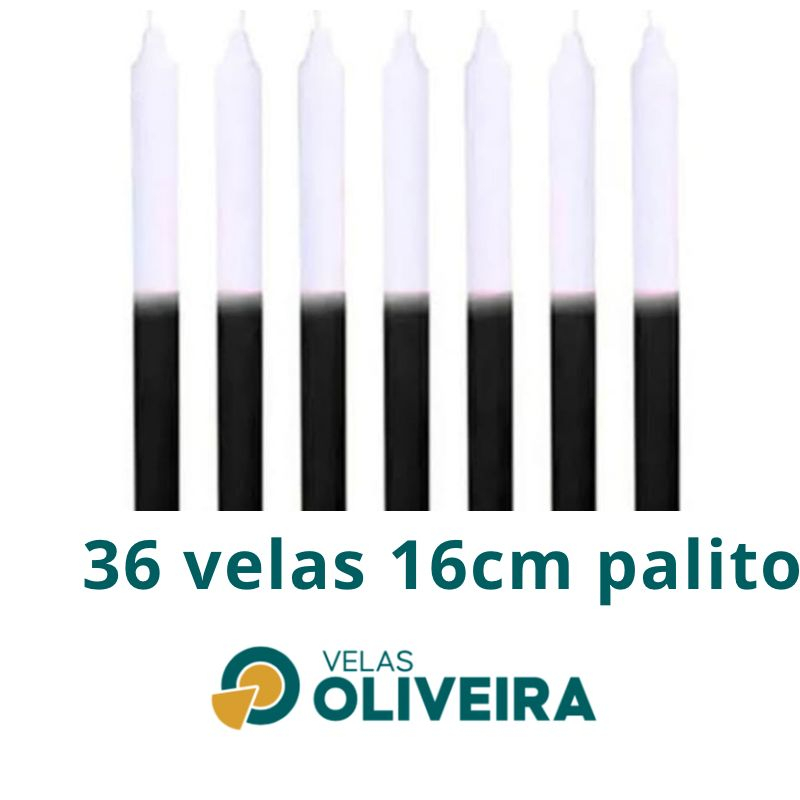Vela Palito Bicolor Branca e Preta   36 Unidades 16cm 15,8 - (Por Kilo) 100% Parafina em Oferta na Shopee
