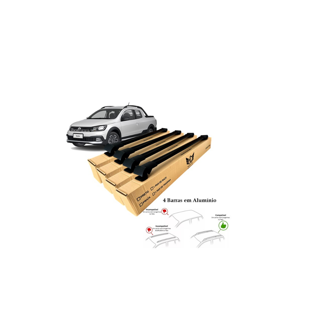 Rack Travessa Volkswagen Saveiro Cross 2010 A 2019 4 Barras Bagageiro Larga Heavy Car