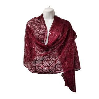 Lenço Xale Echarpe De Festa Bordado Paetê Estampa Leques Casamento em Oferta na Shopee