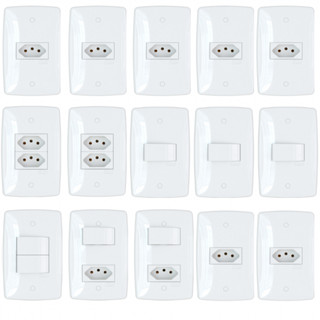 Kit 15 Peças Casa Completa 4x2 Blux Finesse + Tomada 10A 20A Interruptor Simples Luz casa Dupla Duplo 1 seção 2 seções Branco Combo Economico