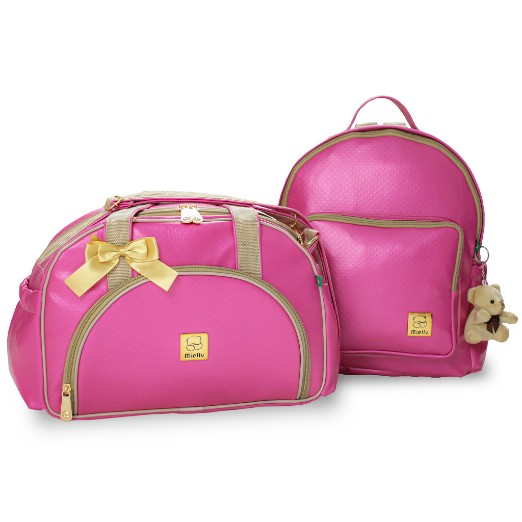 Kit Conjunto Bolsas Maternidade Bebe Menina Menino Enxoval Miellu Bolsa P, Mochila e Trocador - Pink