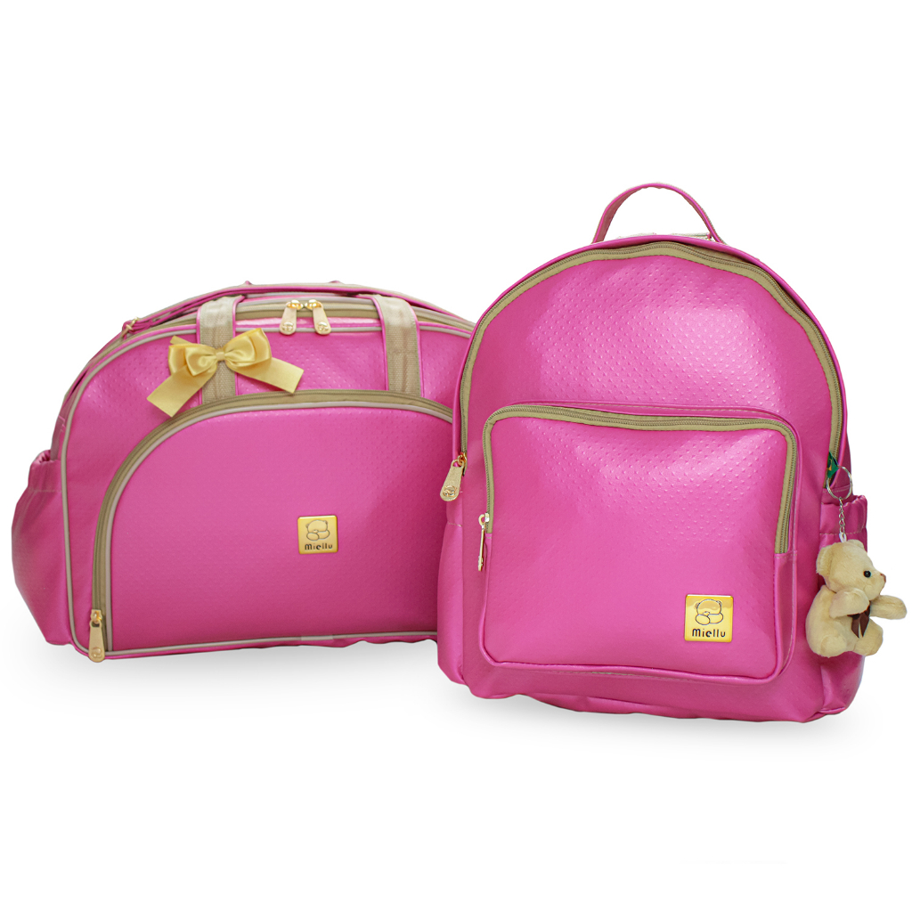 Kit Conjunto Bolsas Maternidade Bebe Menina Menino Enxoval Miellu - Linha Prática - Bolsa G, Mochila e Trocador - Pink Barbie