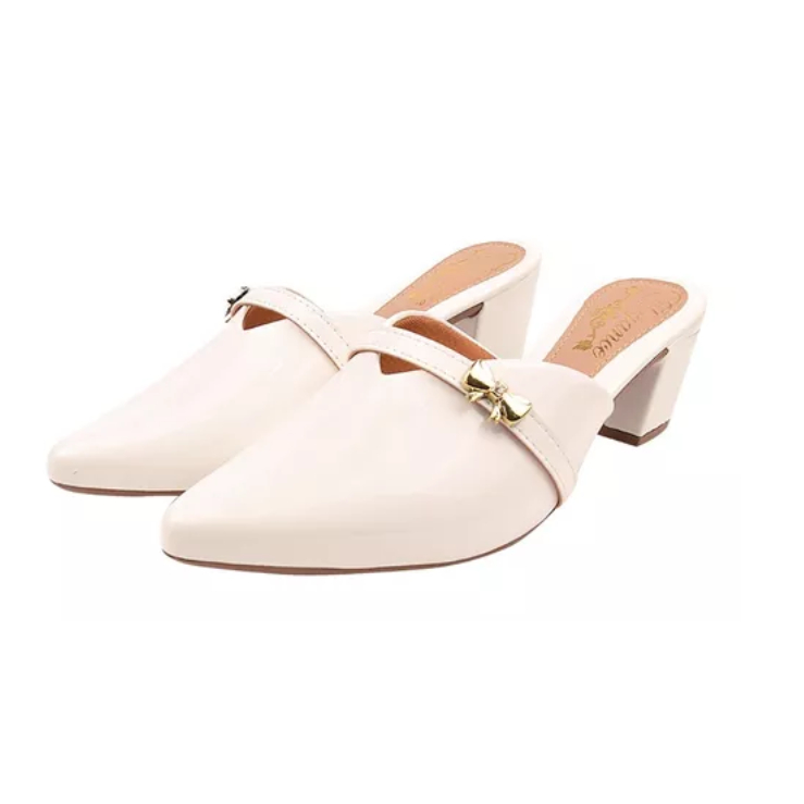 Mule Scarpin Salto Alto Grosso Lacinho Sapato Bico Fino Casual Festa Tamanco