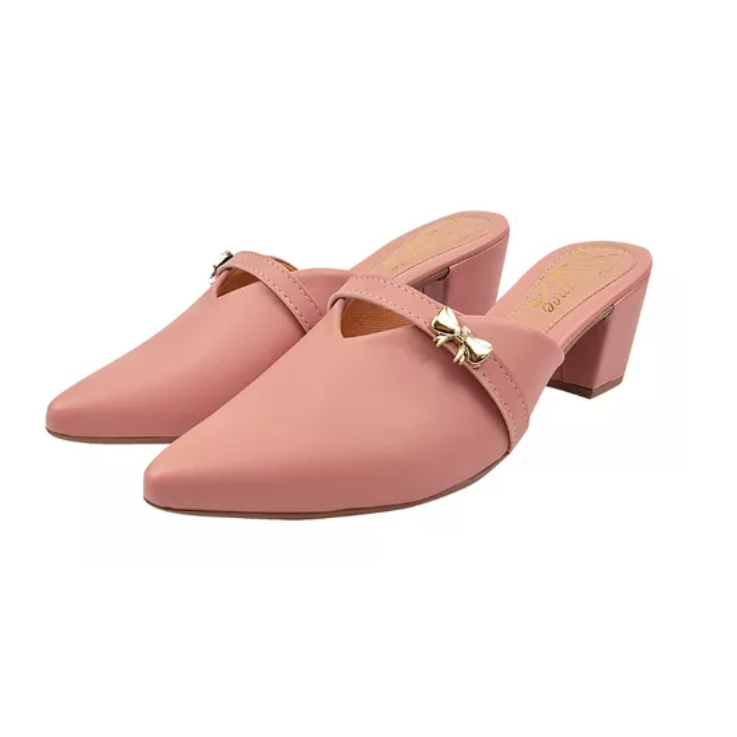 Mule Scarpin Salto Alto Grosso Lacinho Sapato Bico Fino Casual Festa Tamanco
