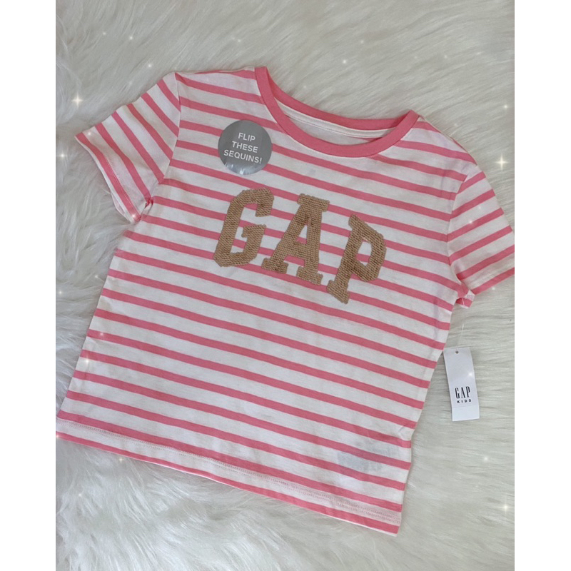 Camiseta GAP Infantil 6-7T,  Logo Paetê dupla face