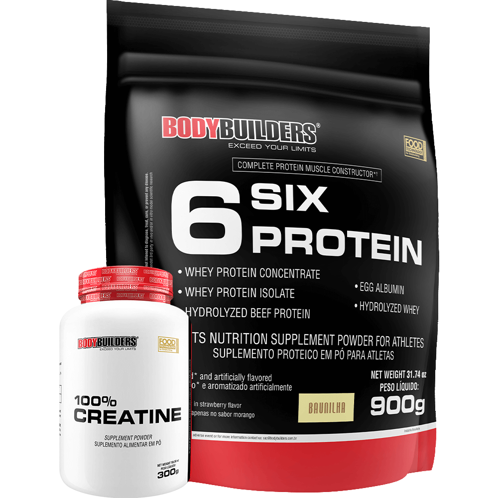 Kit Whey Protein Concentrado 900g + Creatina Monohidratada 300g - 100% Importado - Bodybuilders