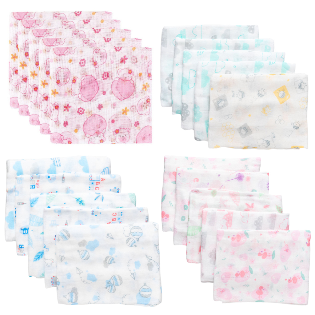 Kit 5 Fralda de Pano Bebê Minasrey 60x60cm 100% algodão Caricia Baby Estampas