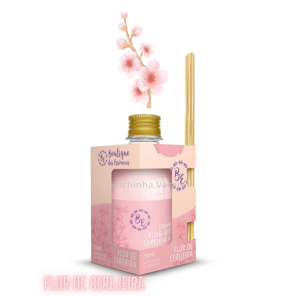 Difusor Aromatizador de Ambiente  Flor de Cerejeira com 4  Varetas com 250ml Cheirinho para Casa