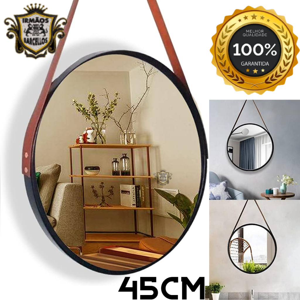 Espelho Adnet Redondo Decorativo 45CM Com Moldura Plástica e Alça Color - Objetos De Decoração De Ambiente Banheiro Sala FWB