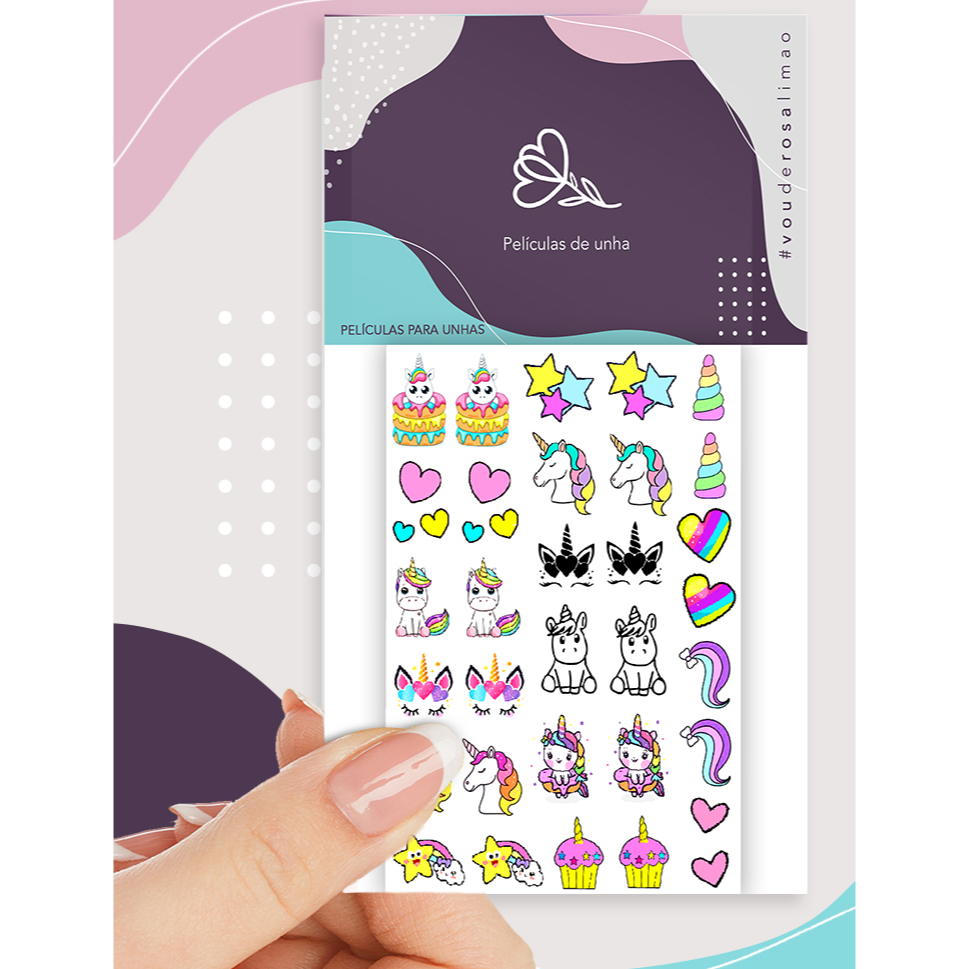 32 peliculas de unha UNICORNIO cute coraçao nuvem estrela