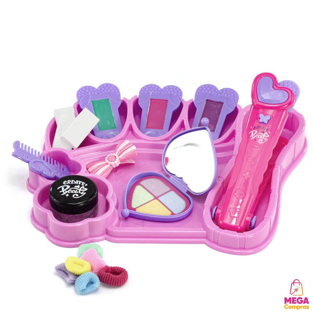 Brinquedo Menina Maquiagem Infantil Kit Beleza Completo Mechas Coloridas para Cabelo Maqui...
