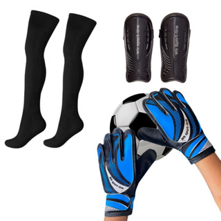 Kit luva de Goleiro Azul Wk Meião e Caneleira preta INFANTIL