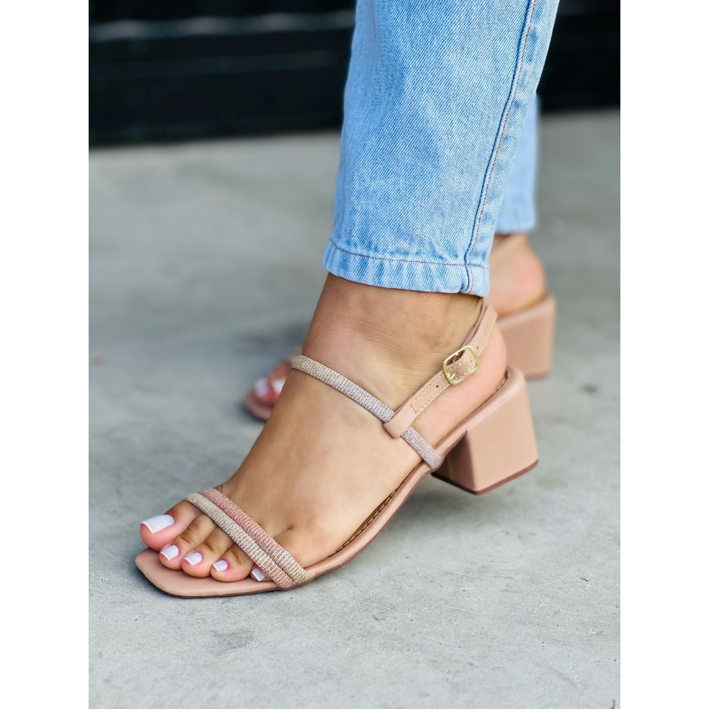 Sandalia Feminina Bloco Tamanco Baixo Salto Saltinho Médio Confortável em Oferta na Shopee