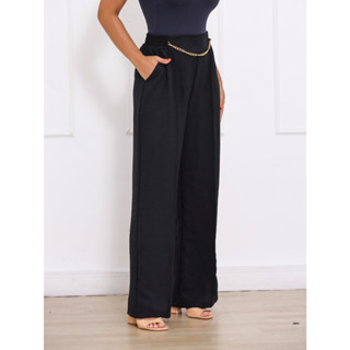 Calça Pantalona Tecido Duna Com Corrente