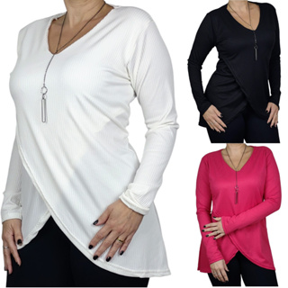 Blusa Feminina Manga Longa Canelada Elegante Vest Legging Transpassada em Oferta na Shopee