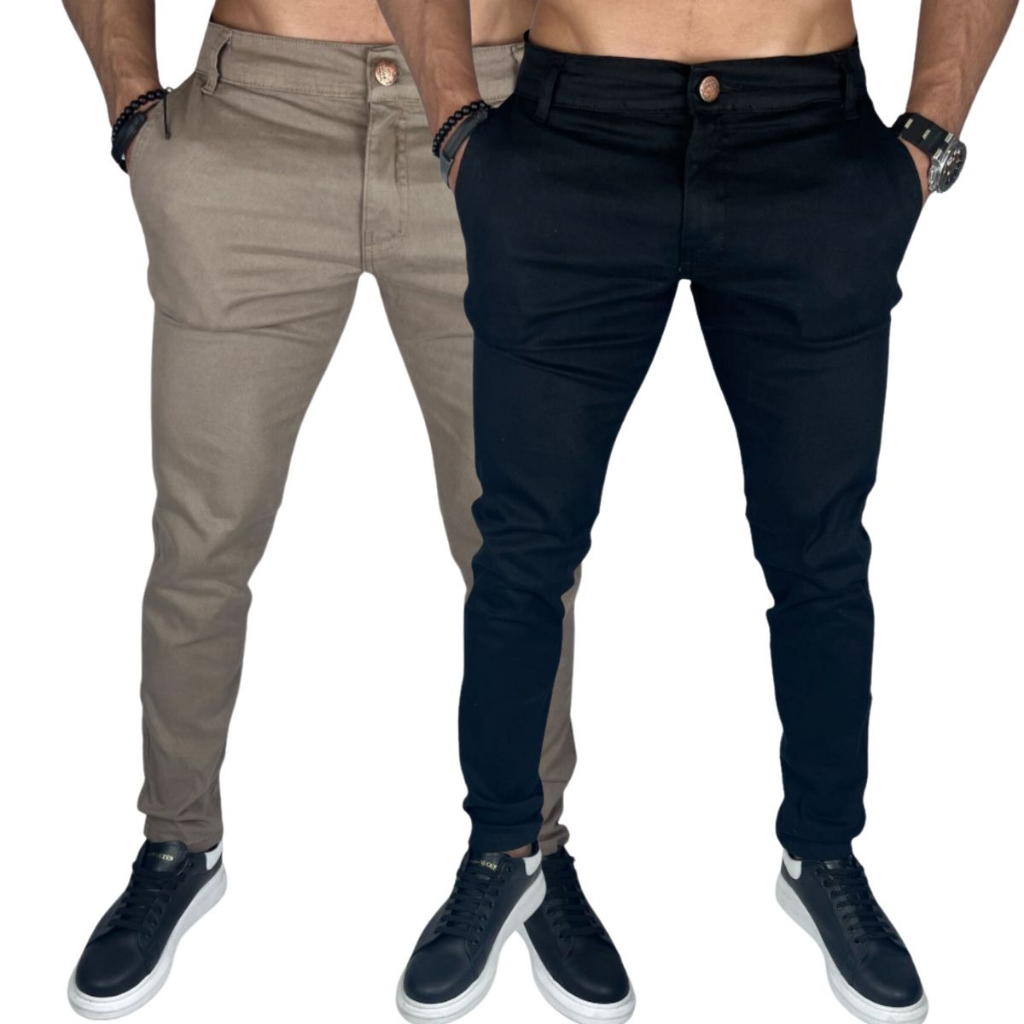 Calça Sarja Masculina Chino Kit com 2 Peças versátil com desconto e melhor preço com garantia