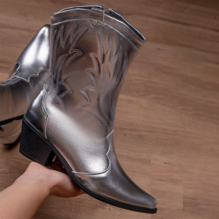 Bota Texana Western Feminina Bordada Luxo Salto Bico Fino Moda