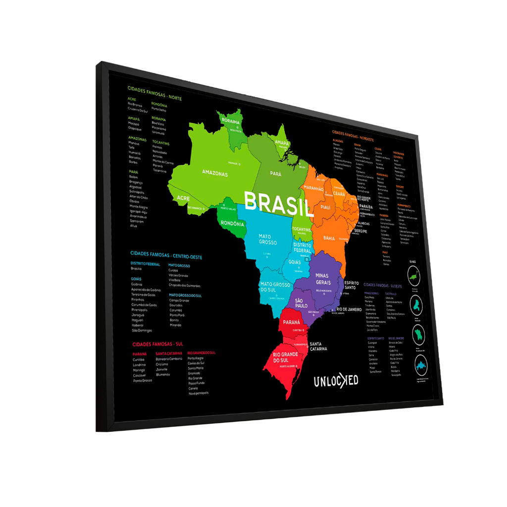 Mapa Do Brasil de Raspar | Unlocked | Mapa de Viagens | Raspadinha | Scratch Map 60x42