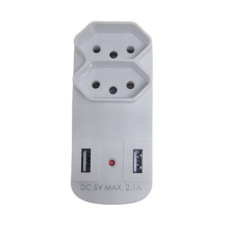 Adaptador Plug 2 Saídas Carregador De Tomada 2P+T Fonte USB - Envio Agora
