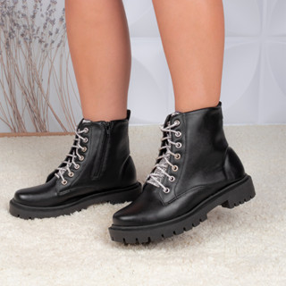 Coturno Tratorado Feminino Confortável Strass Brilho Cano Curto Moda Luxo