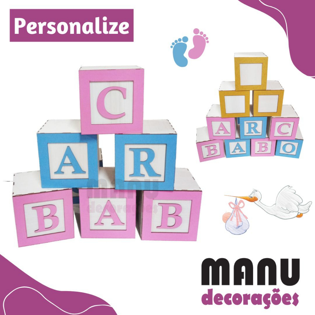 Letra AVULSA com Moldura para CUBO de 30cm/Escolha as Letras e Personalizado/ Decoração Chá de Bebê e Revelação MDF