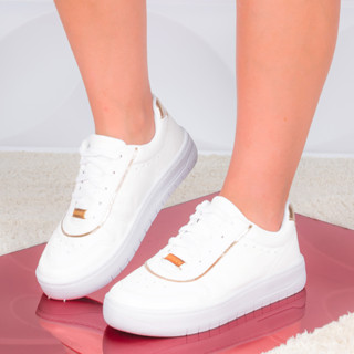 Tênis Feminino Casual Cano Curto Friso Dourado Moda Conforto