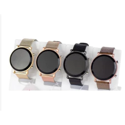 Relógio Digital Feminino Led Redondo Dourado e Rose breto prata Moda Blogueira 01