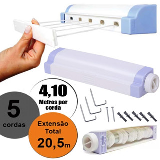 Varal Retratil de Parede Retrátil Automatico Com 5 Cordas 4,1m Extensível Rotoflex Secalux