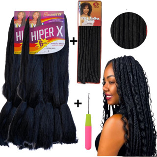 Kit 2 Cabelo Jumbo Hiper X + Nina Softex E Agulha Tranças Box Braids Cachos Gypsy Crochet Braids