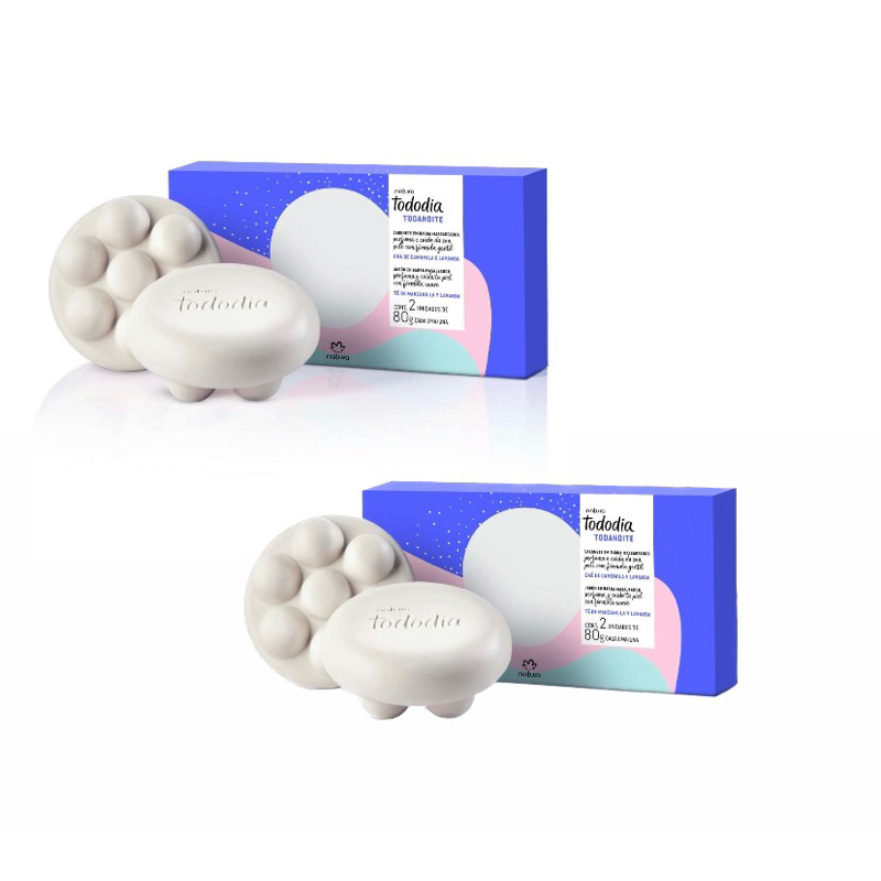Kit 2 caixas de Sabonete em Barra massageador Natura Tododia Todanoite 8g c 2un Sabonete massageador Natura Chá de Camomila e Lavanda