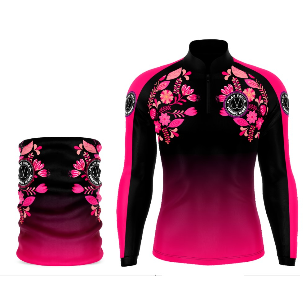 KIT CAMISA CAMISETA BLUSA FEMININA PESCADORA GIRLS 05 COM BANDANA PESCA COM PROTEÇÃO SOLAR UV50+
